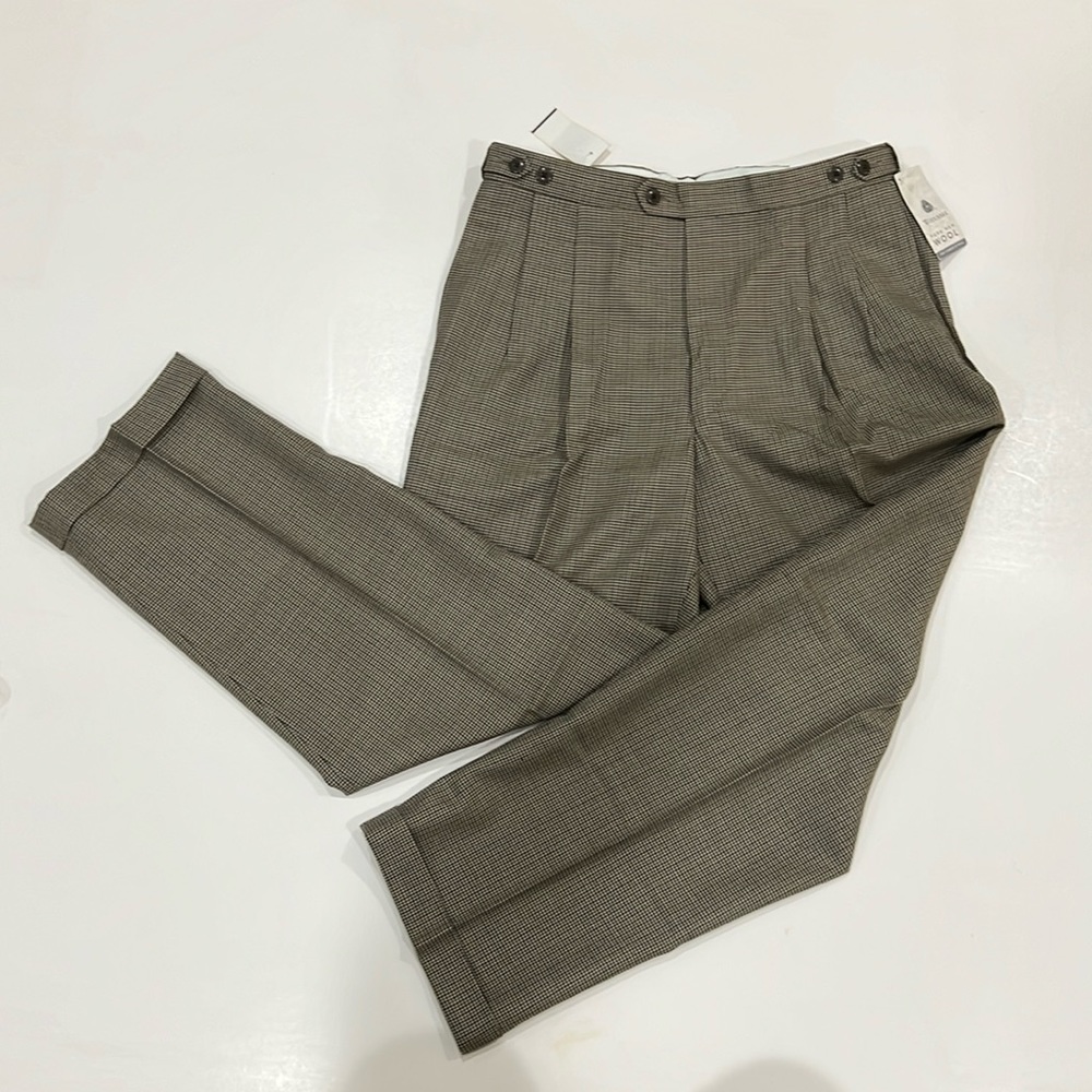 Ralph Lauren Polo Tan/Navy/Brown Houndstooth Wool Trousers34W x 32L